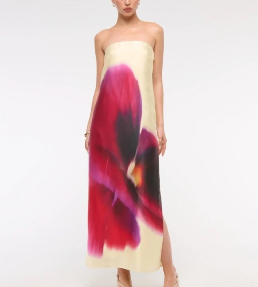 Abercrombie & Fitch Julia Hibiscus Flower Cream Midi Dress NWT Size M